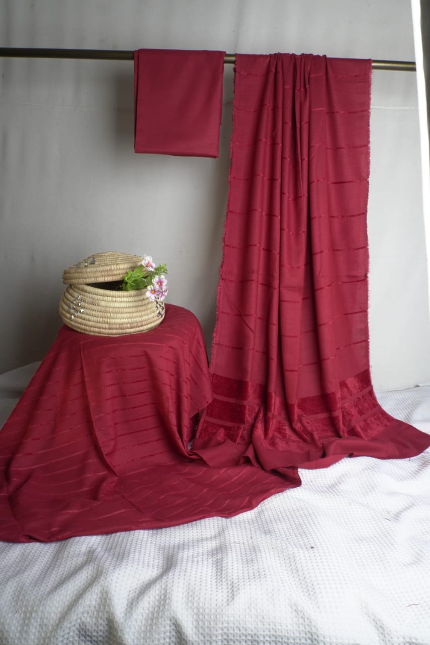 Alpine Velvet line Dhanak base maroon color 3 PC VT04