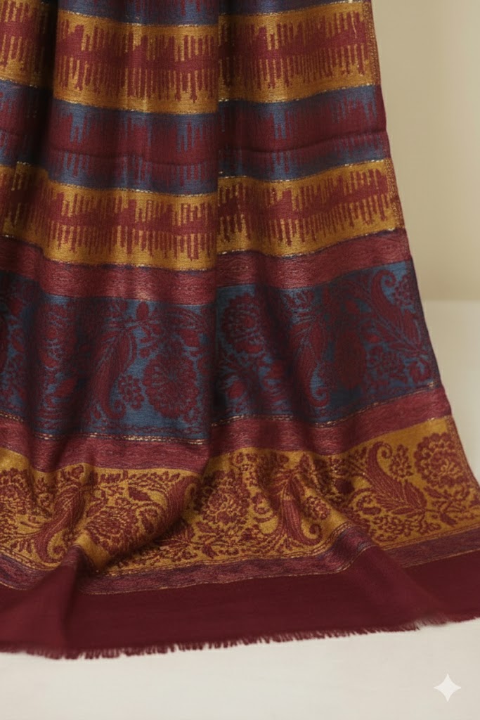 self jacquard pashmina shawl (mahroon lne )
