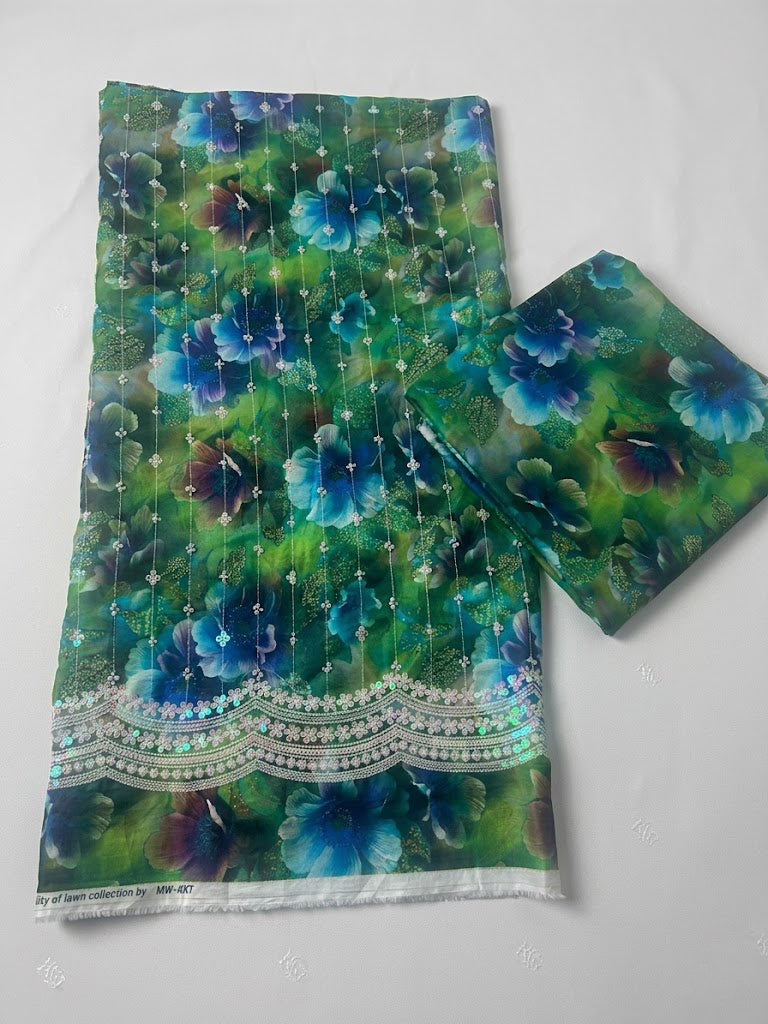 2 piece lawn printed sequence and moti work d14