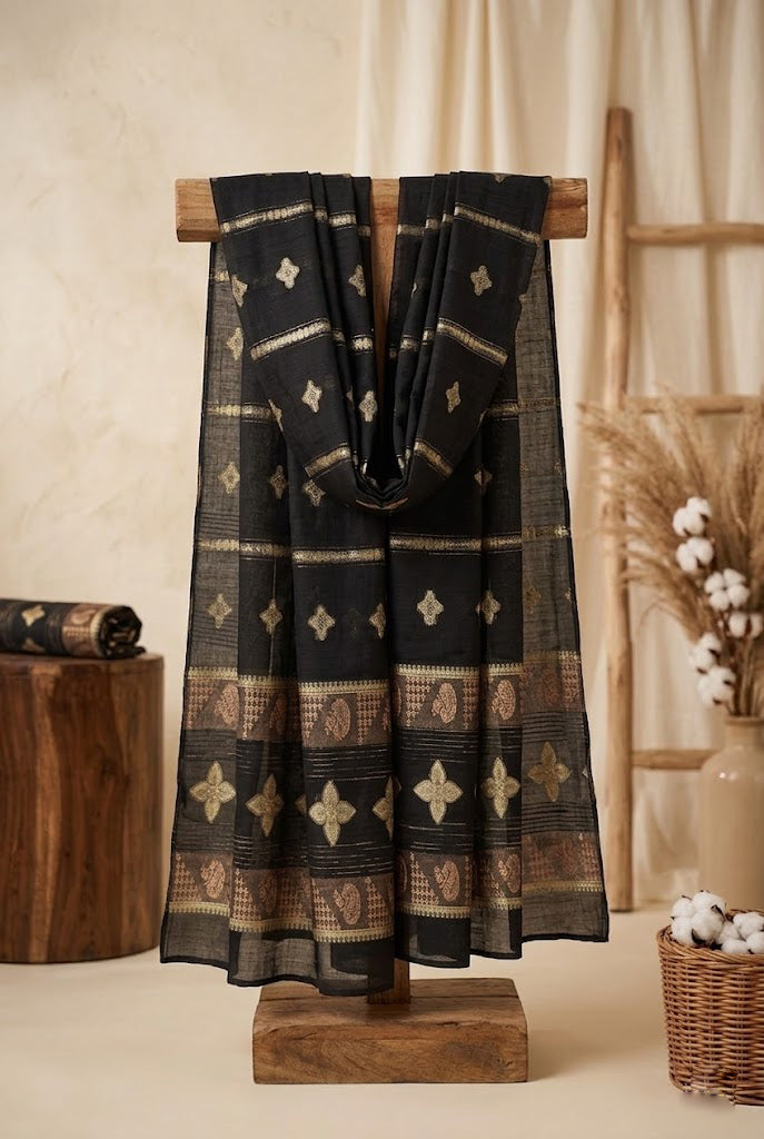 Lawn Jacquard shawl black d2