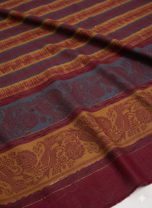 3 piece winter wool Banarsi Shawl with plain zari line Dhanak Marina( zink line)
