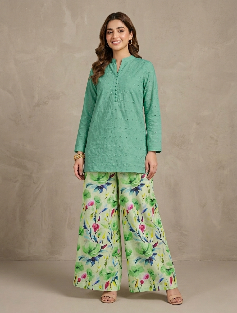 Unstithed Chicken booring shirt with printed trouser D32