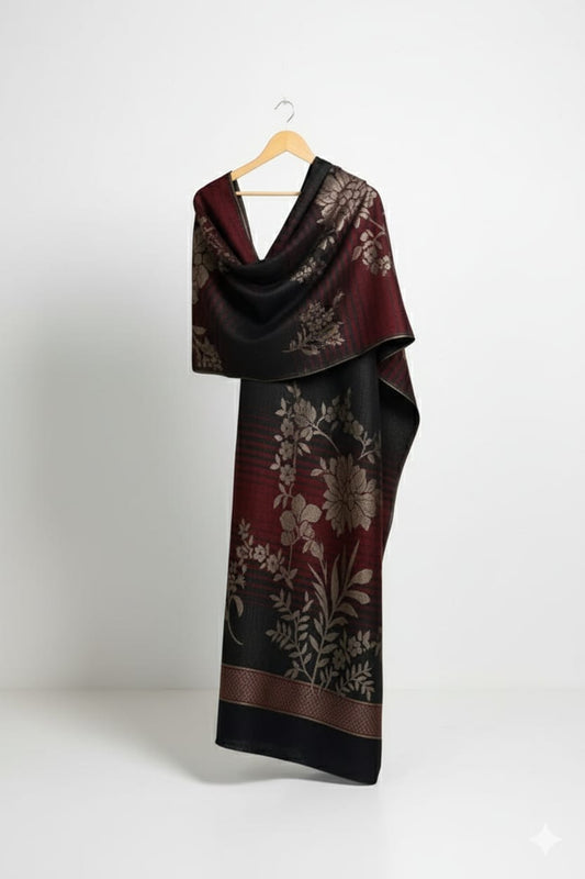 3 piece winter wool jacquard Shawl with plain marina shirt trouser (black)