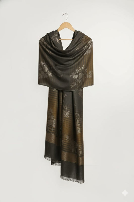 3 piece winter wool jacquard Shawl with plain marina shirt trouser (skn)
