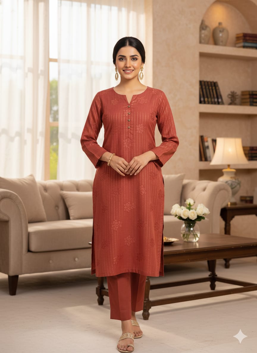 Winter dhanak Self jacquard velvet zariline 2 piece (Rust) 1.0