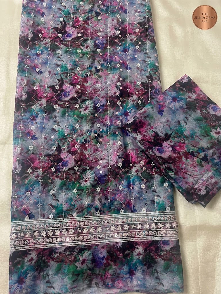 2 piece lawn printed sequence and moti work d9