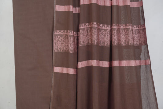 3 Piece doria lawn with banarsi shawl chocolate BSL2