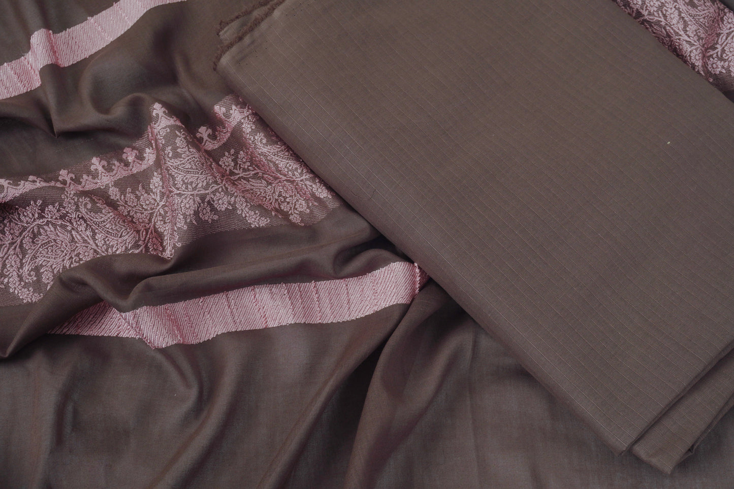 3 Piece doria lawn with banarsi shawl chocolate BSL2
