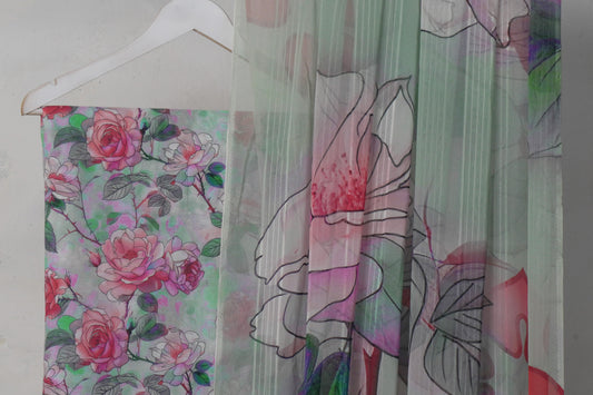 3Piece - Printed Lawn Suit Bana Dora shirt trouser with Shiffon Dubatta LPSD1