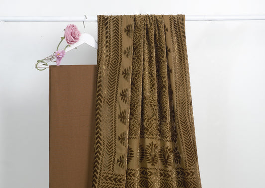 3 piece winter Palachi Shawl with Moon light Dhanak Marina shirt & Trouser (Brown)