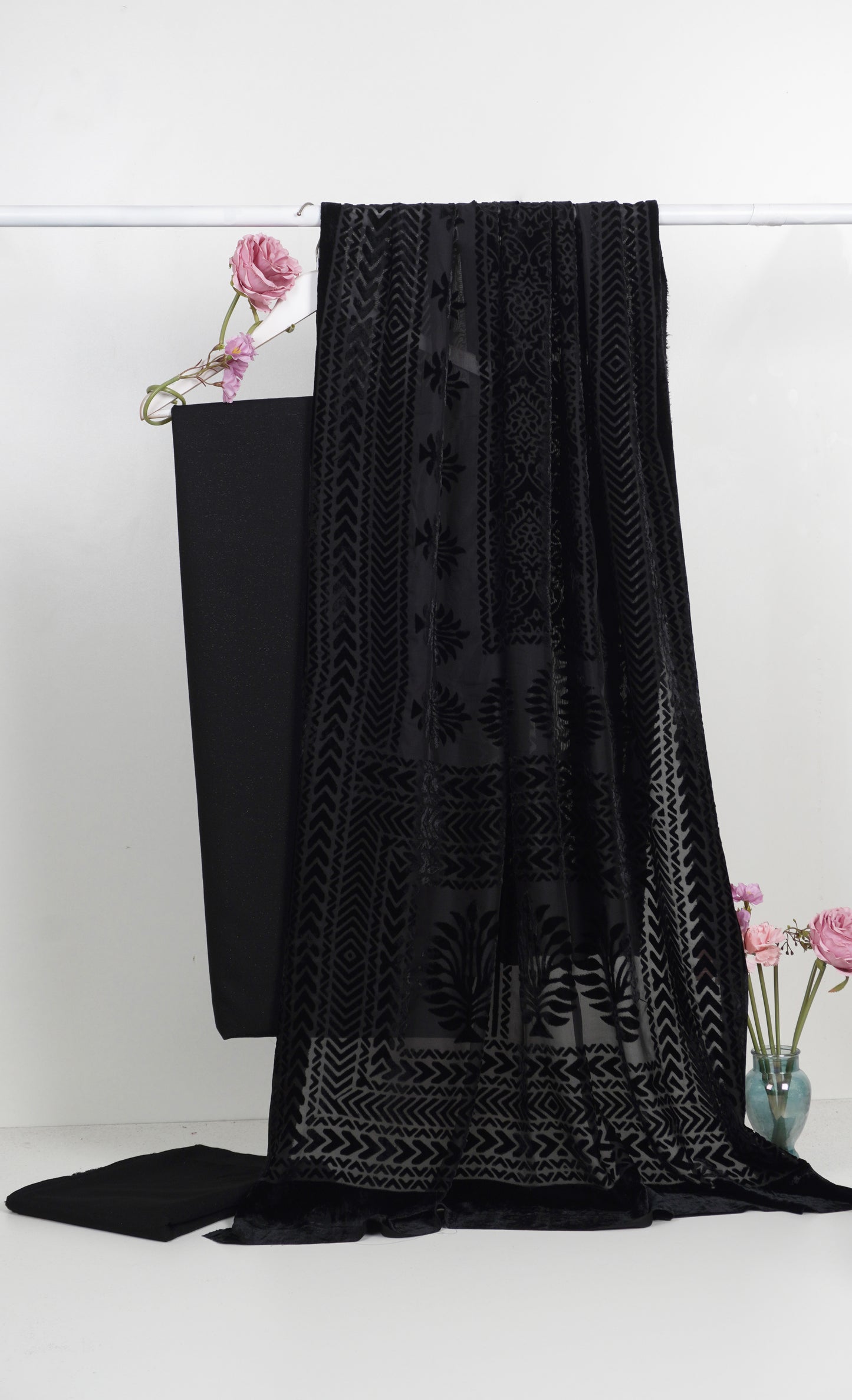 3 piece winter Palachi Shawl with Moon light Dhanak Marina shirt & Trouser (Black )