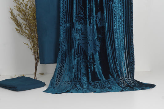 3 piece winter Palachi Shawl with Moon light Dhanak Marina shirt & Trouser (Zinic ) FD