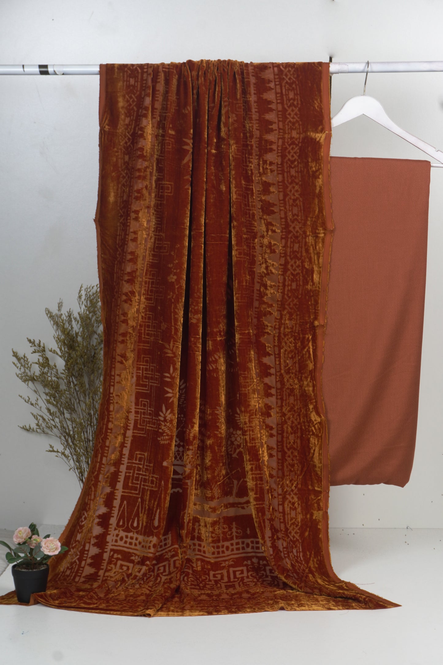 3 piece winter Palachi Shawl with Rice karandi shirt & Trouser (Rust ) FC