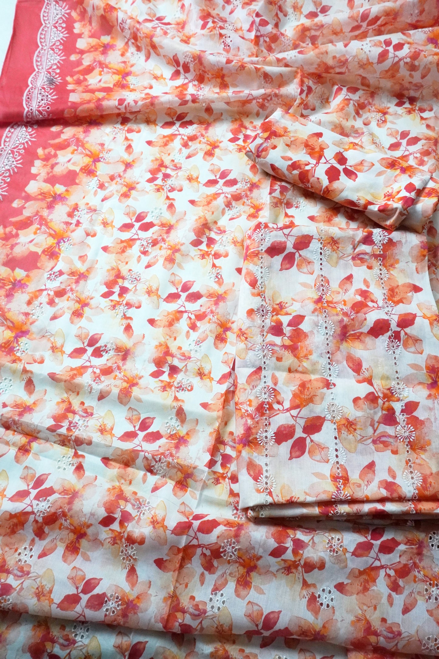 Embroided Printed lawn 3 ornge