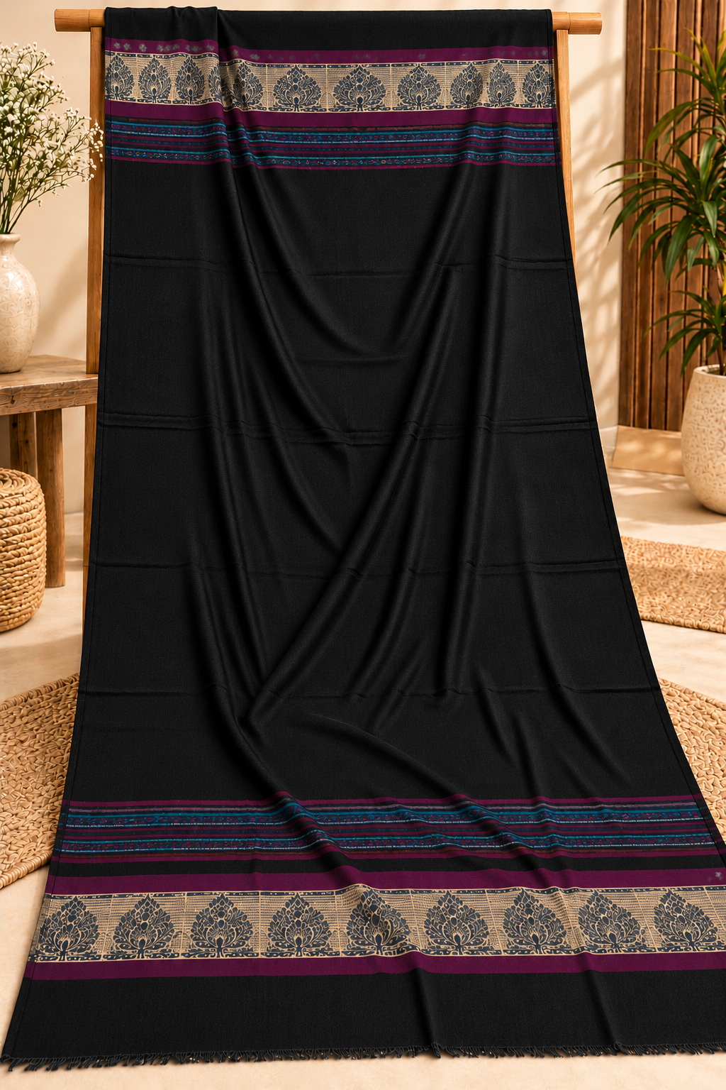 Jacquard Acrylic Pashmina Shawl ( Black.M.Z )