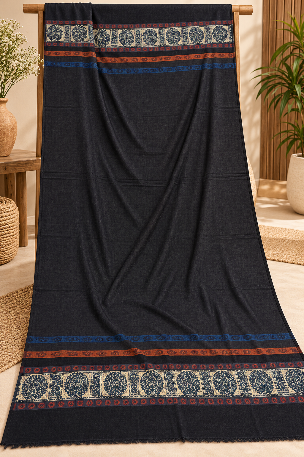 Jacquard Acrylic Pashmina Shawl ( Black )