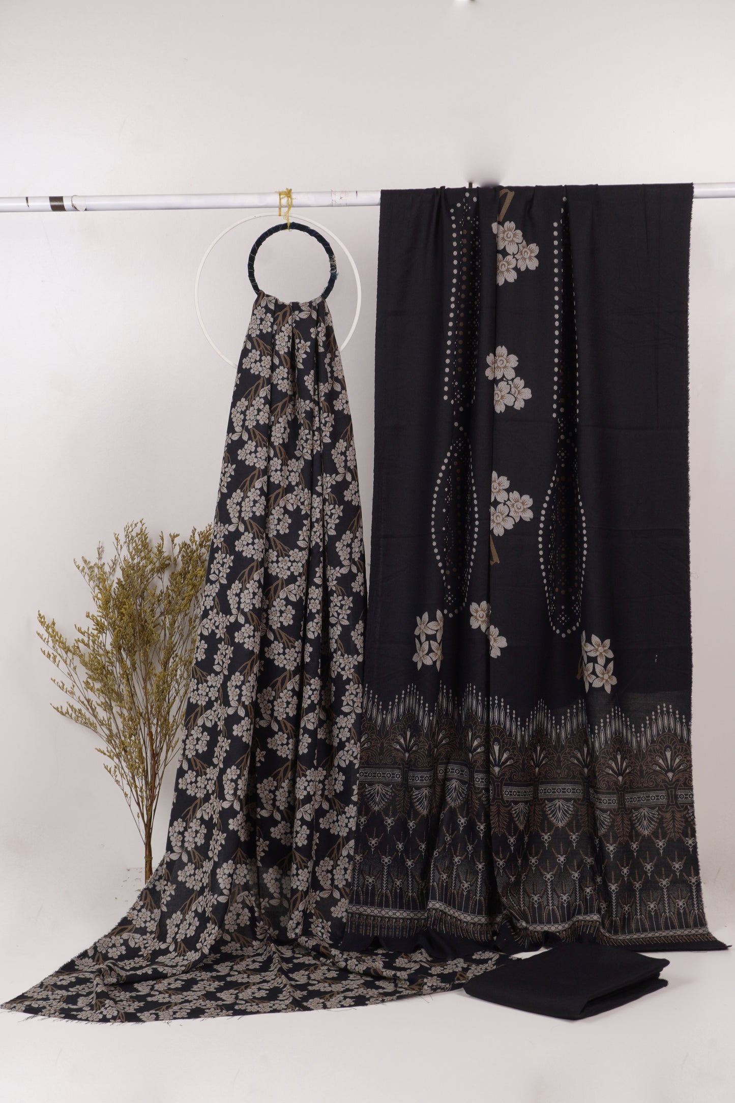 3Piece - Dhanak Lakhani Print Suit Classic ( Black ) BD