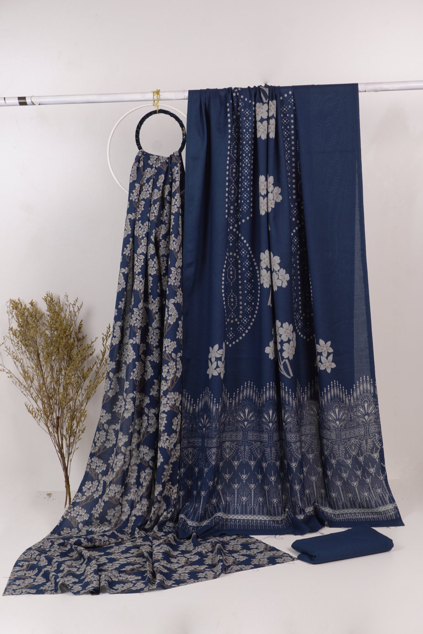 3Piece - Dhanak Lakhani Print Suit Classic ( Blue ) BD
