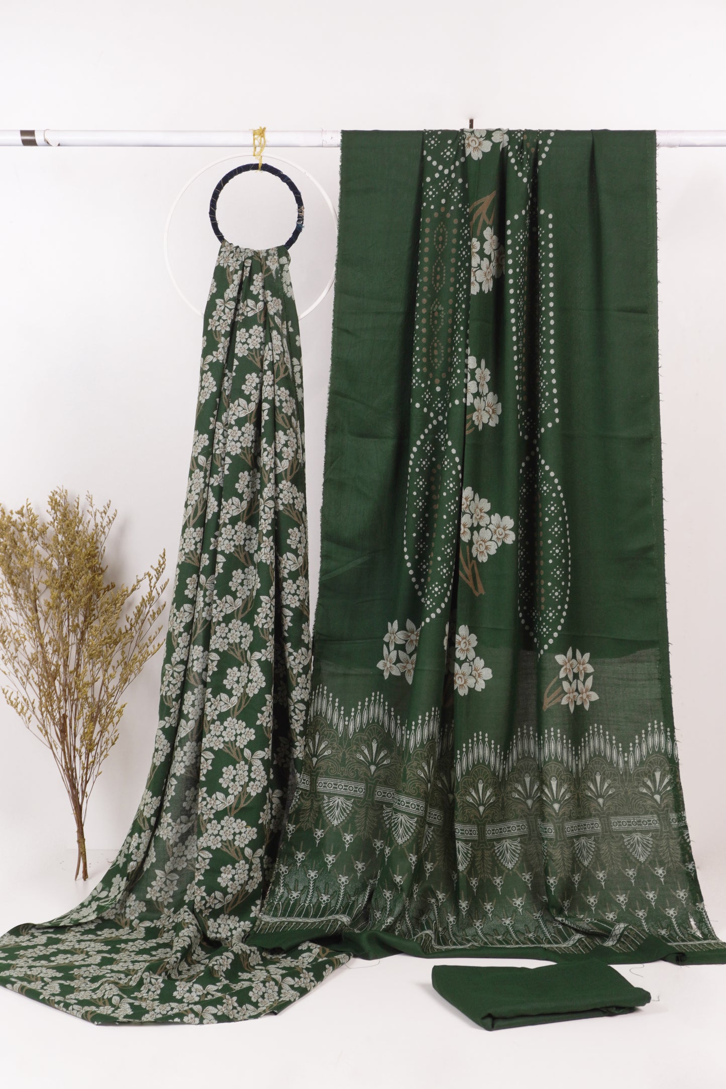 3Piece - Dhanak Lakhani Print Suit Classic ( Green ) BD
