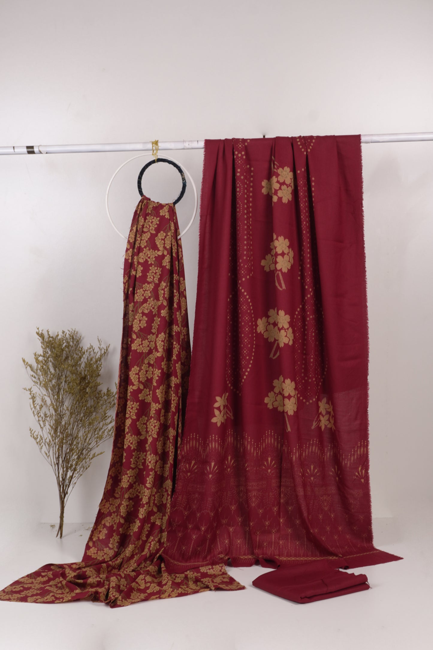 3Piece - Dhanak Lakhani Print Suit Classic ( Maroon ) BD