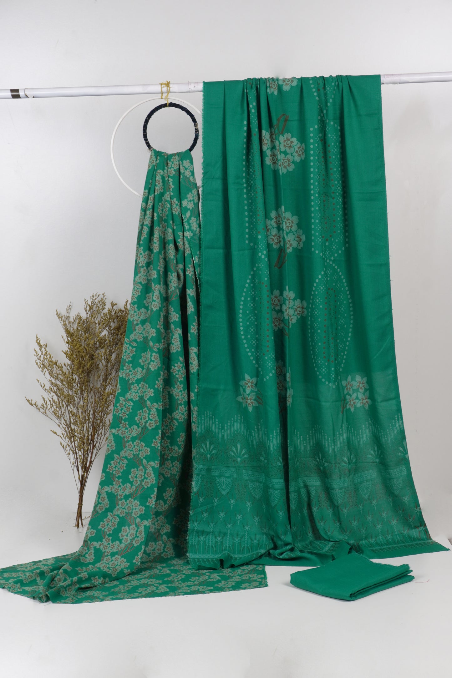 3Piece - Dhanak Lakhani Print Suit Classic ( Sea green) BD