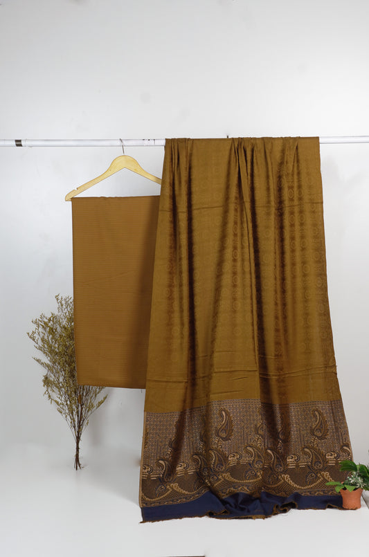 3 piece marina with banarsi wool shawl (brown )