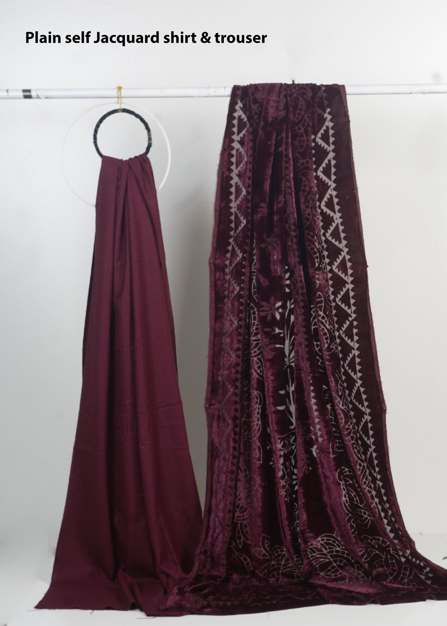 3 piece winter Palachi Shawl with Self Jacquard marian Shirt& trouser (Dark maroon)