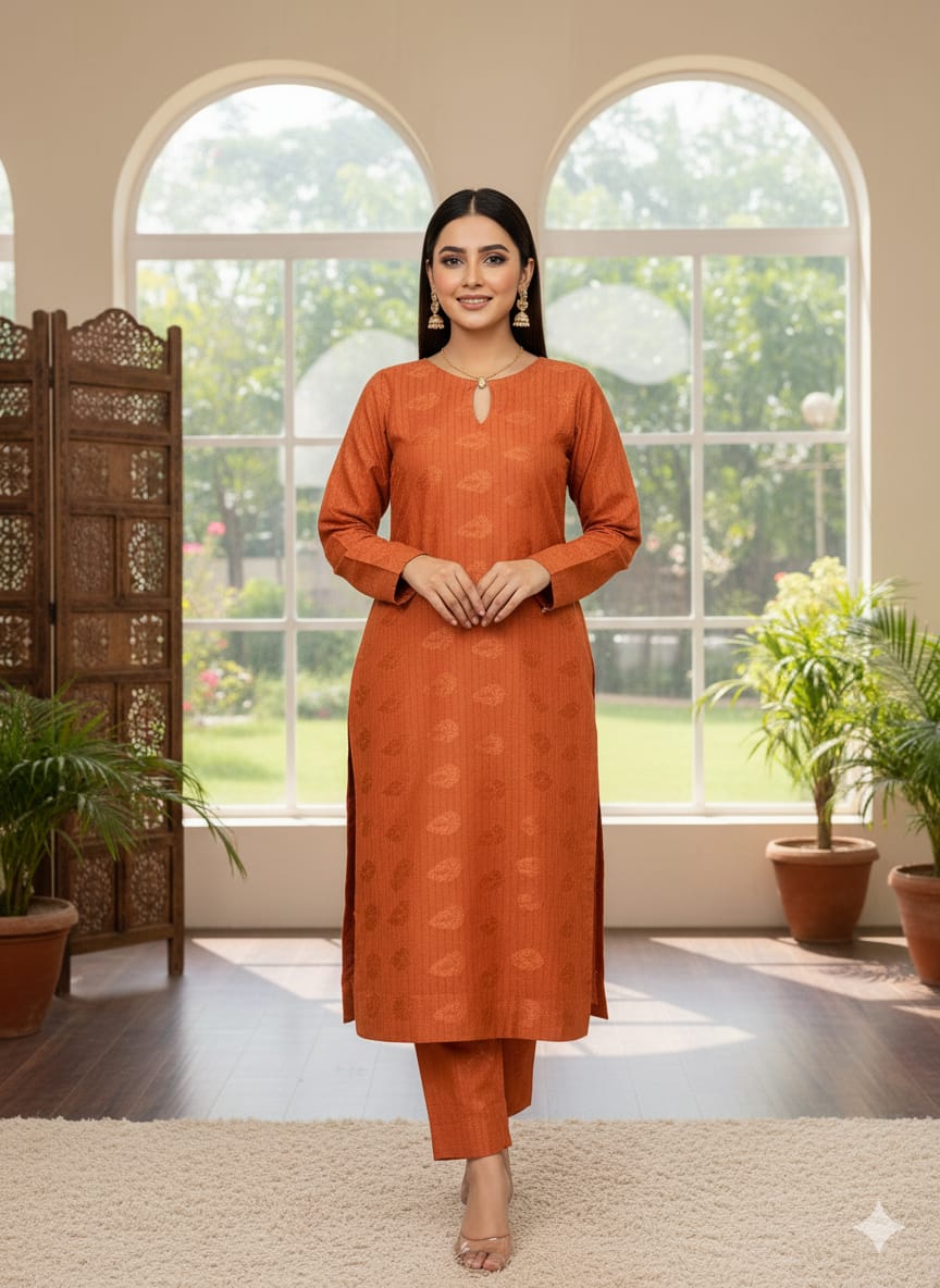 Winter dhanak Self jacquard velvet zariline 2 piece (Rust)
