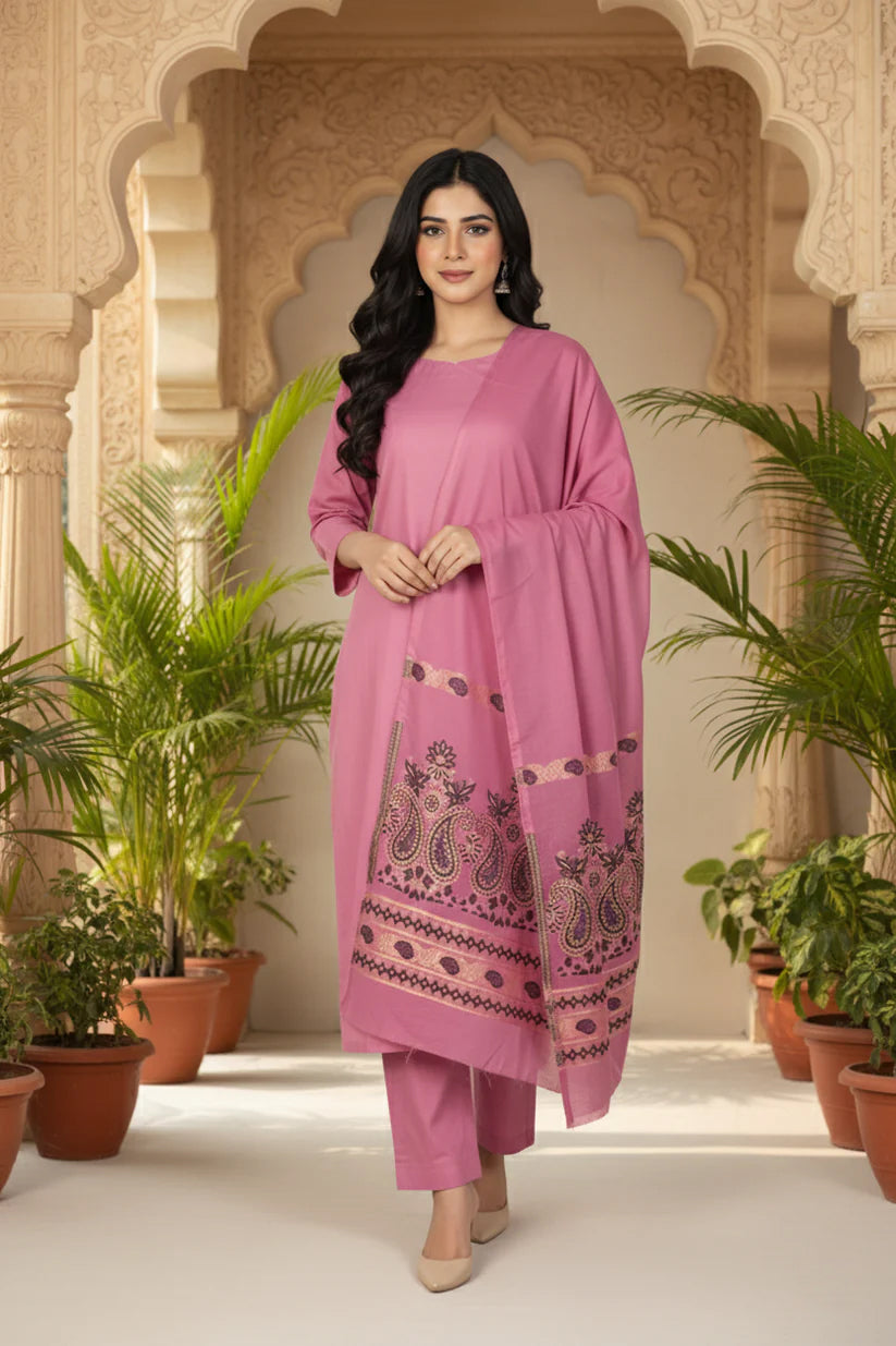 Lawn 3 piece with light weight Jacquard shawl BSL pink 3