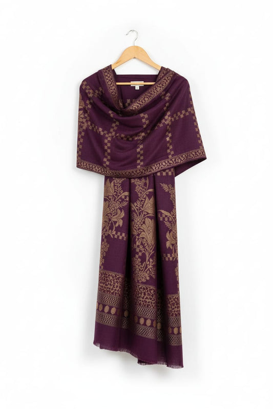 3 piece winter wool jacquard Shawl with plain shirt and trouser Marina (purple)