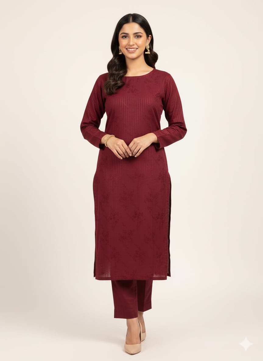 Winter dhanak Self jacquard velvet zariline 2 piece (mahroon ) 1.0