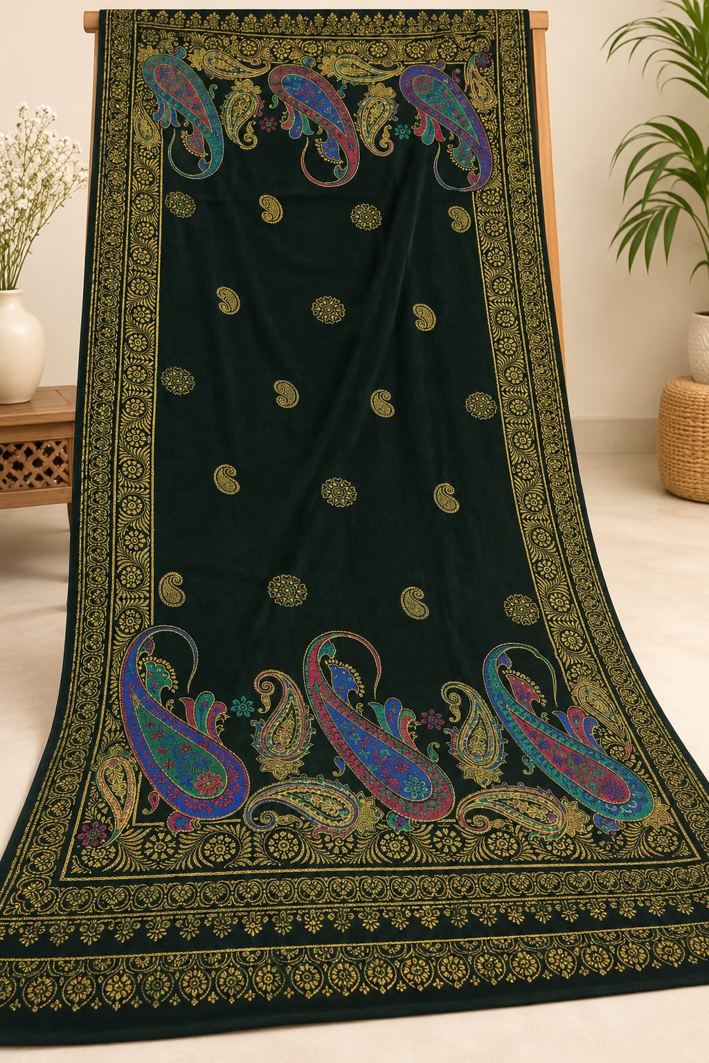 Premium Velvet Printed Shawl ( Green )
