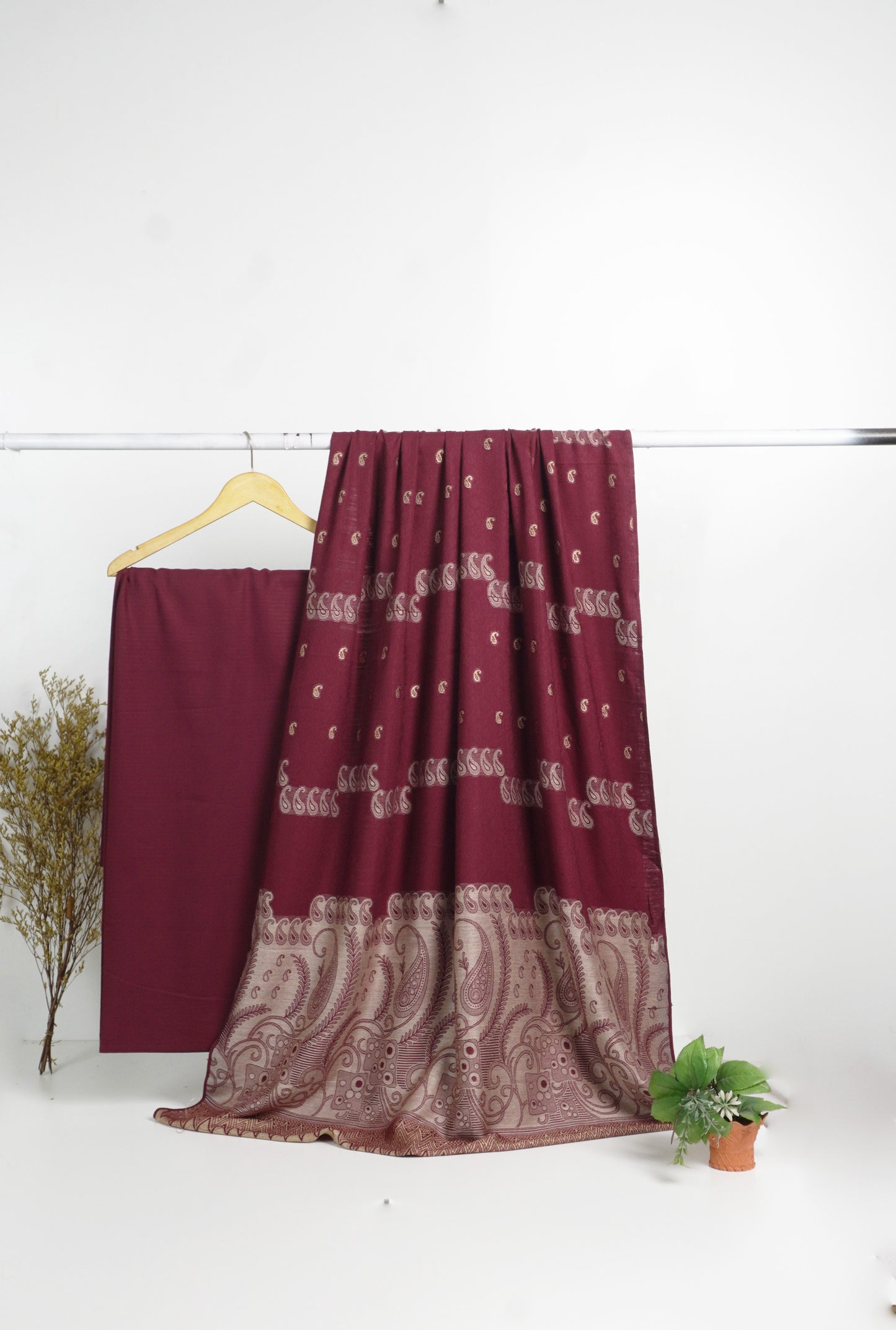 3 piece marina with banarsi wool shawl D2 (MAROON )