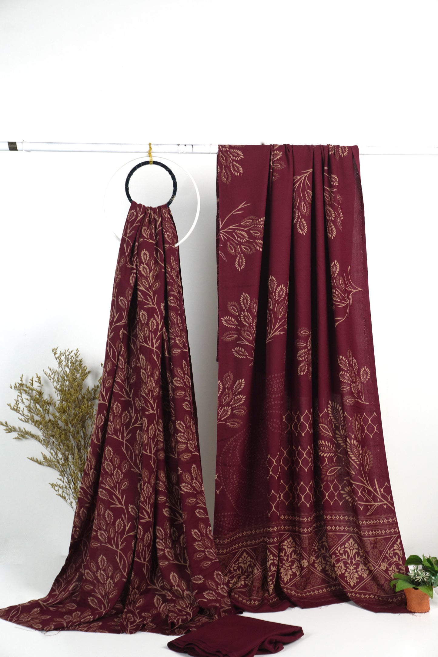 3Piece - Dhanak Lakhani Print Suit Classic (Mahroon )