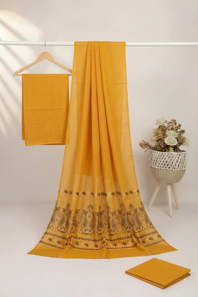 Lawn 3 piece with light weight Jacquard shawl mustard BSLa1 musturd