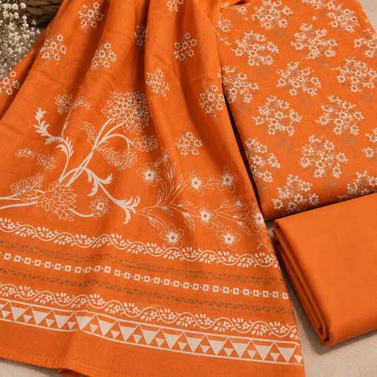3Piece - Dhanak Lakhani Print Suit Classic ( Orange )