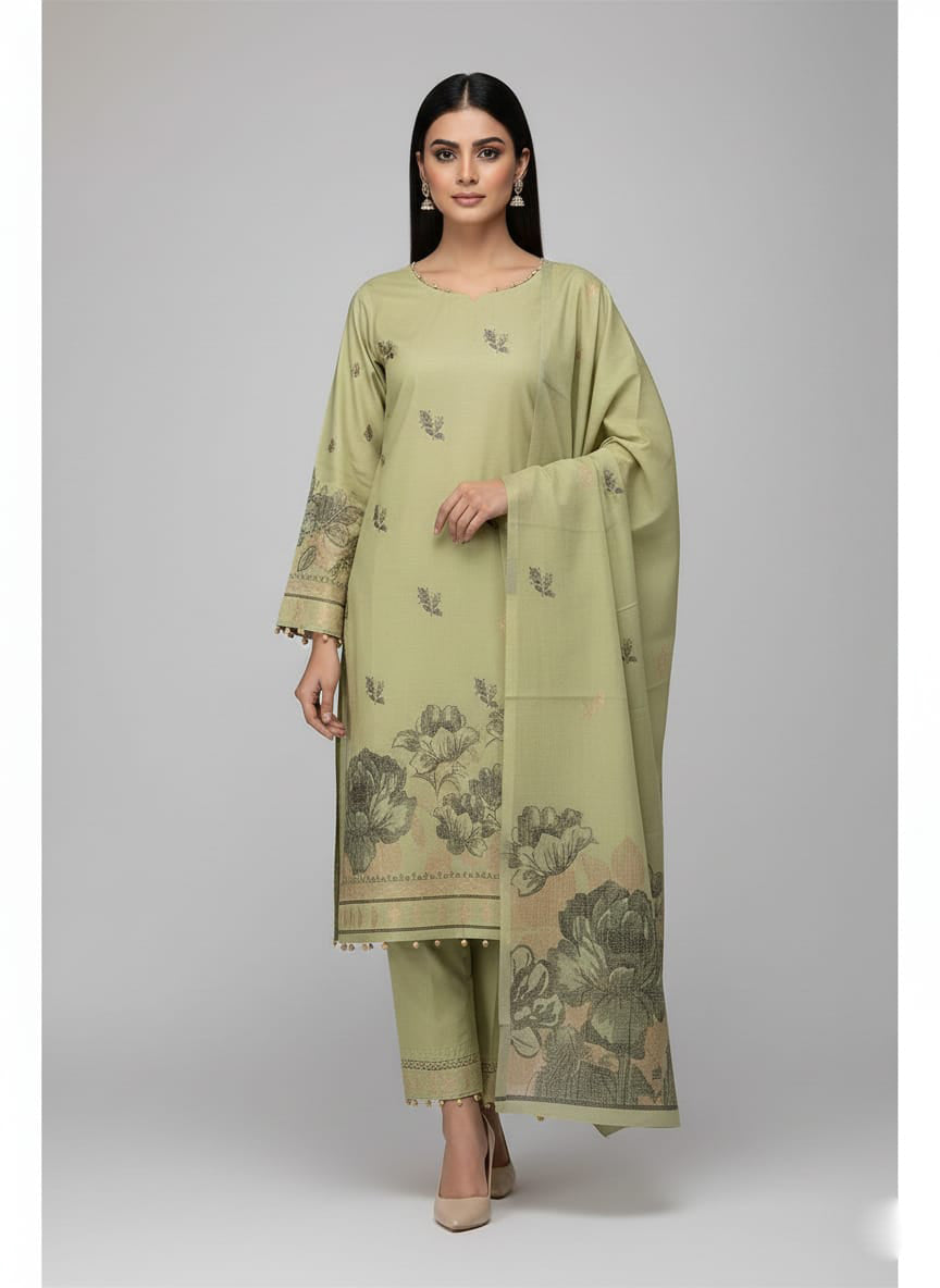 Lawn 3 piece with light weight Jacquard shawl olve.G