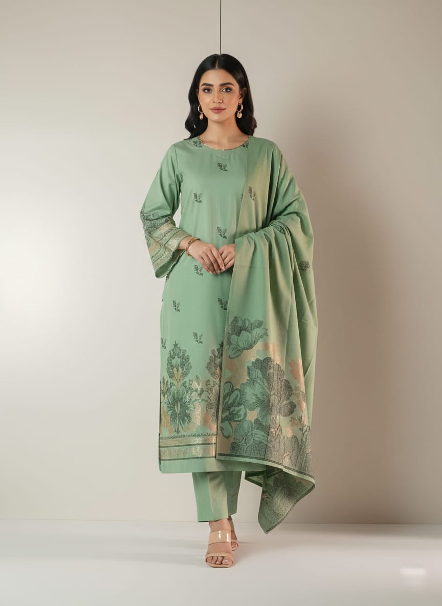 Lawn 3 piece with light weight Jacquard shawl pista