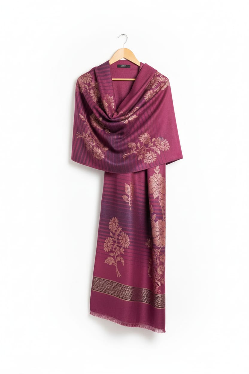 3 piece winter wool jacquard Shawl with Zariline Marina shirt and Trouser (pnk)