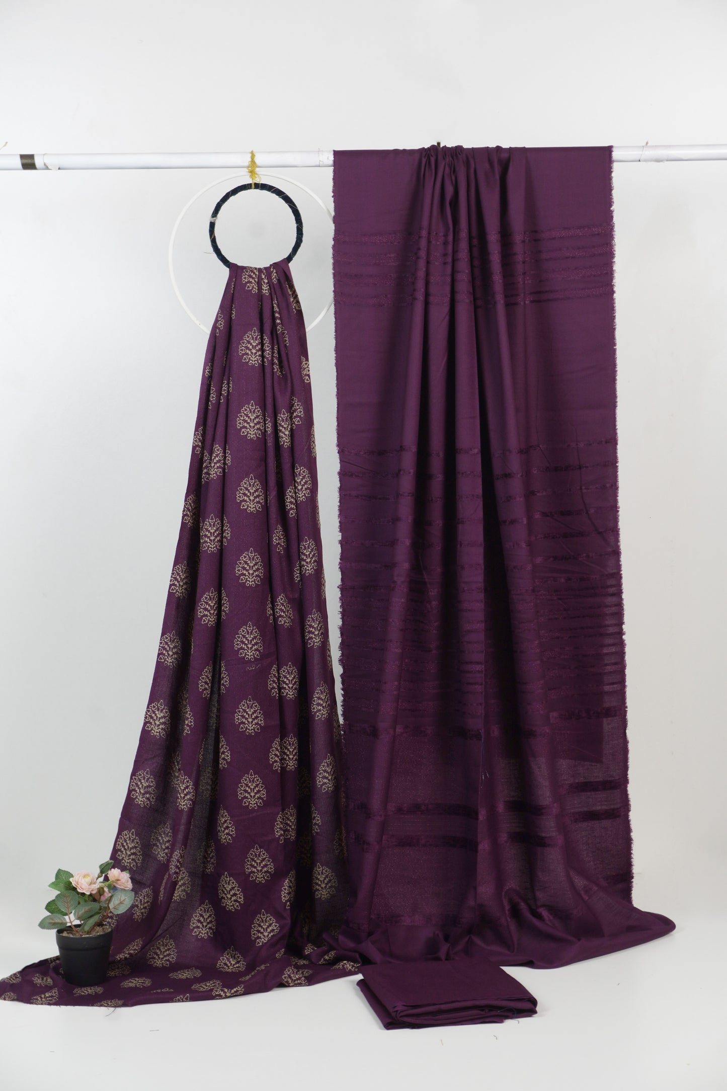 3 piece moon light lakahni print with Alpine Velvet Dubatta (Purple )