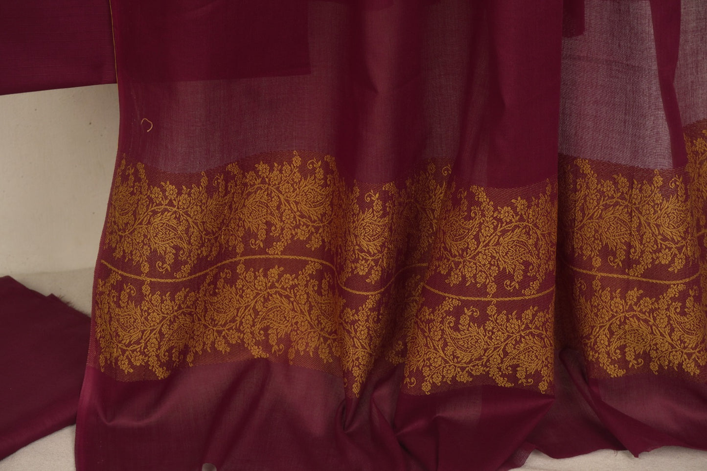 3 Piece doria lawn with banarsi shawl mahroon BSL6