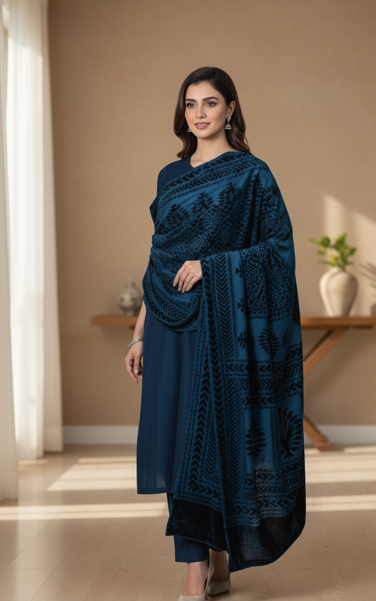 3 piece winter Palachi Shawl with plain Marina shirt & Trouser (zink ) CD