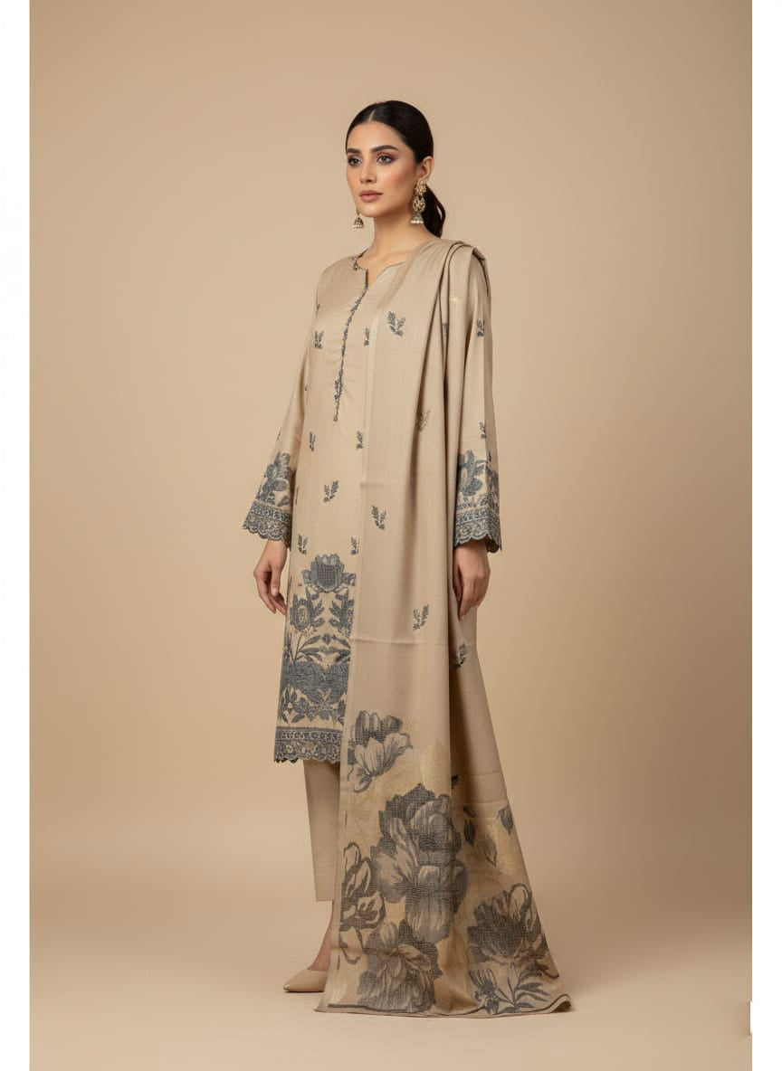 Lawn 3 piece with light weight Jacquard shawl skin