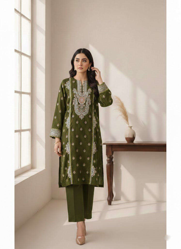 Breeze Embroided lawn 2 piece MEHNDI