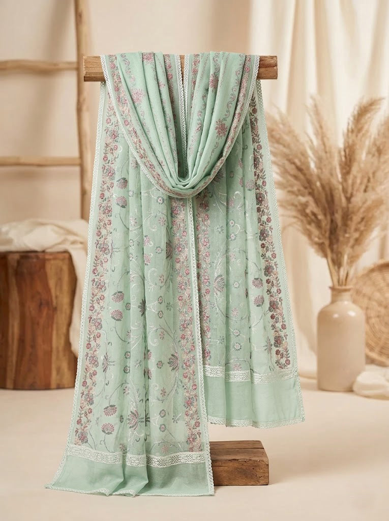 Embroidered paper Lawn dubatta