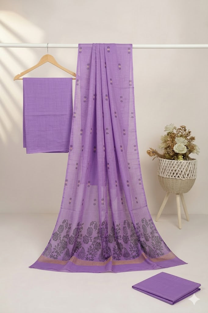 Lawn 3 piece with light weight Jacquard shawl lilic aw