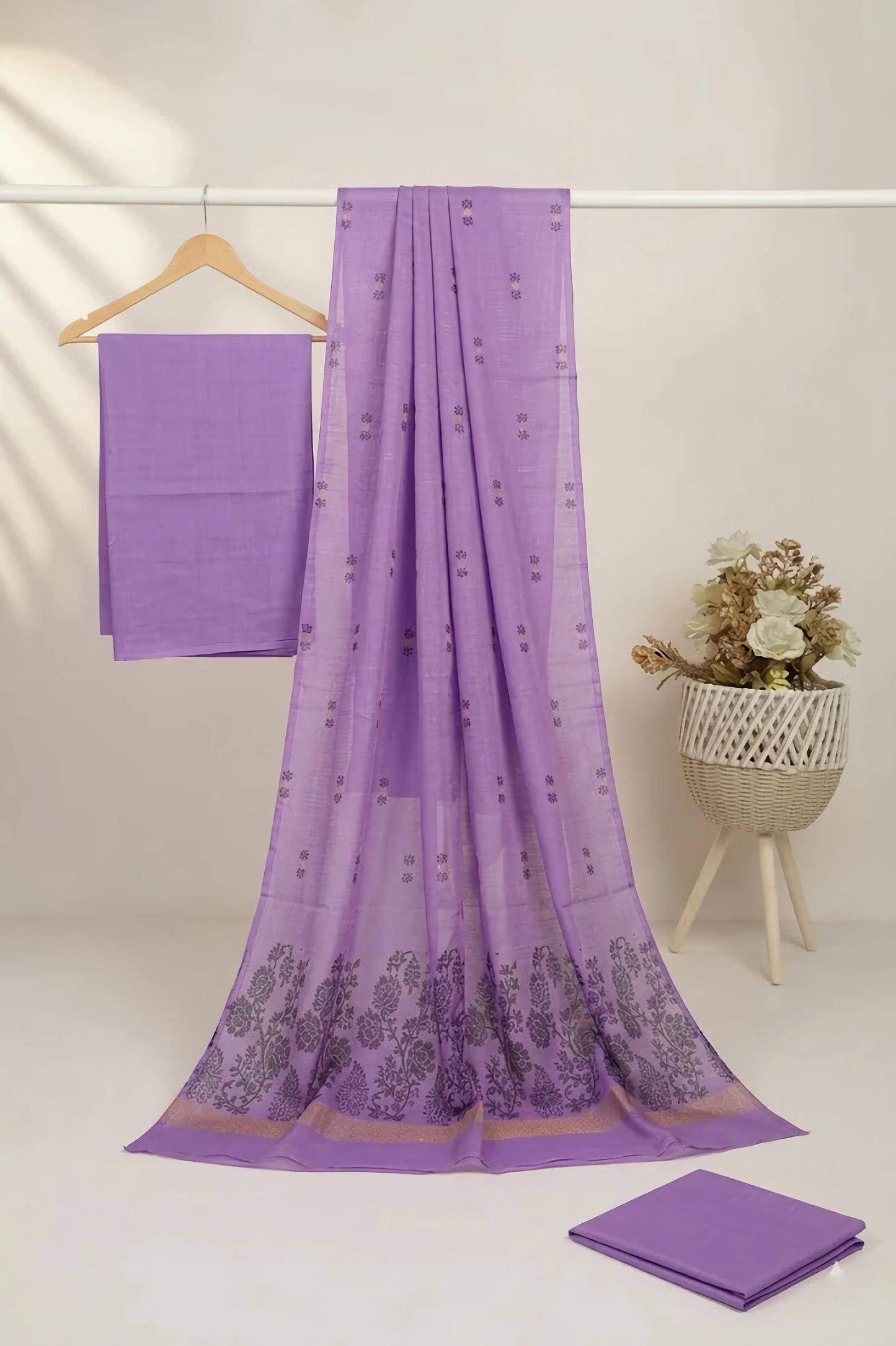 Lawn 3 piece with light weight Jacquard shawl lilic aw
