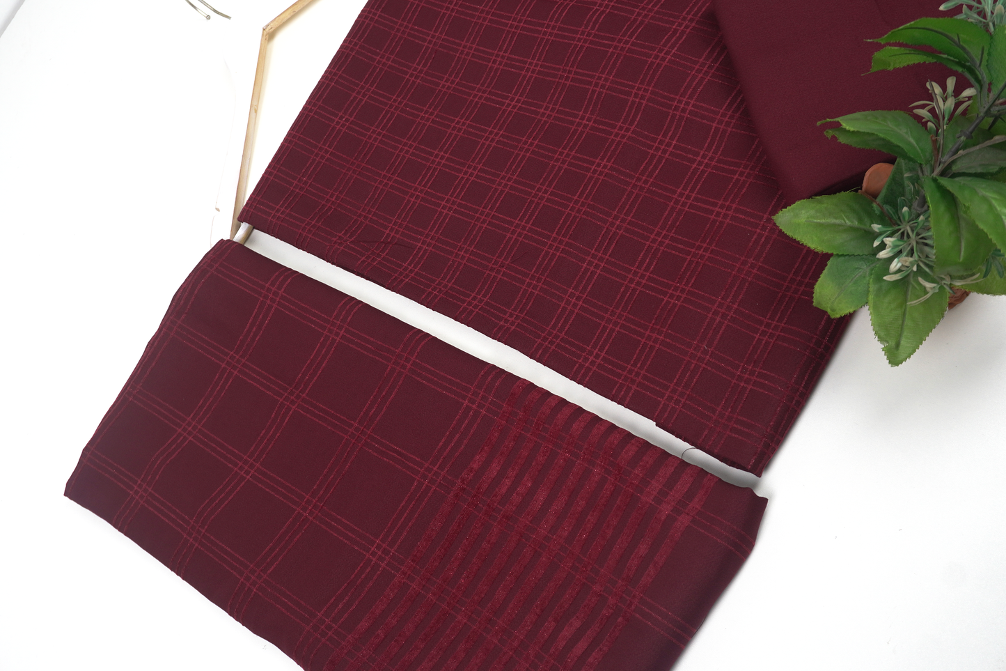 ALPINE ZARI VELVET MARINA DHANK 3PC CHECK VELVET (MAROON)