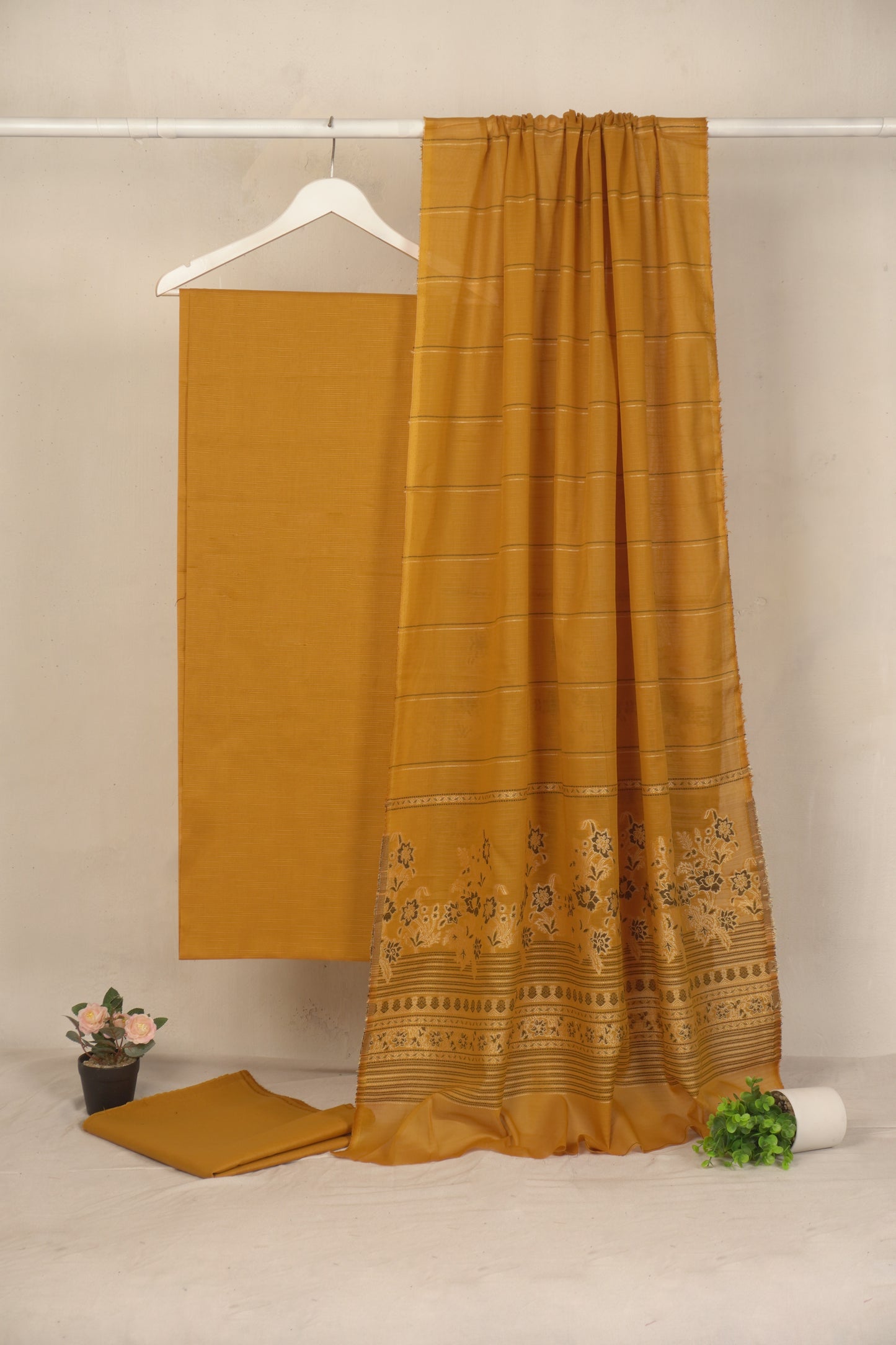 3 Piece doria lawn with banarsi shawl musturd BSL7