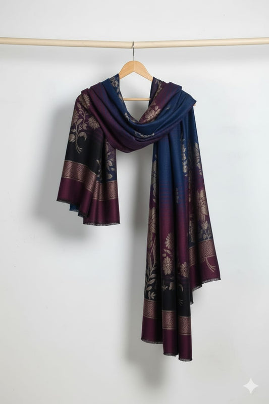 3 piece winter wool jacquard Shawl with plain Marina (zink2)